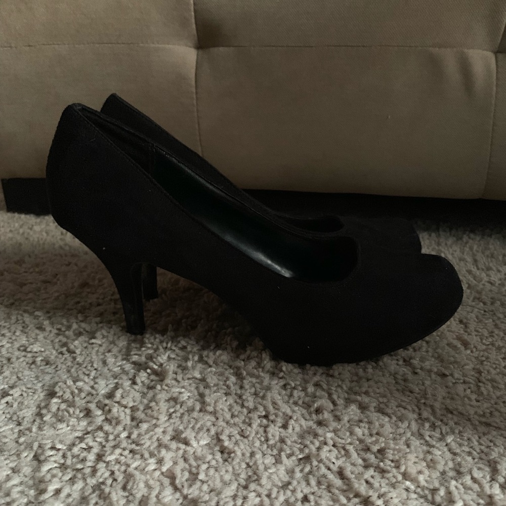 Brash Black Short Suede Heels
